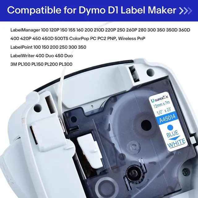 Alt view image 6 of 7 - 40 Pack Compatible for Dymo D1 Label Tape 45014 S0720540 Refill Blue on White 1/2 inch x 23 feet Labeling Tape for LabelManager PnP 160 210D 260P 280 360D 420P 450D ColorPop Label Maker