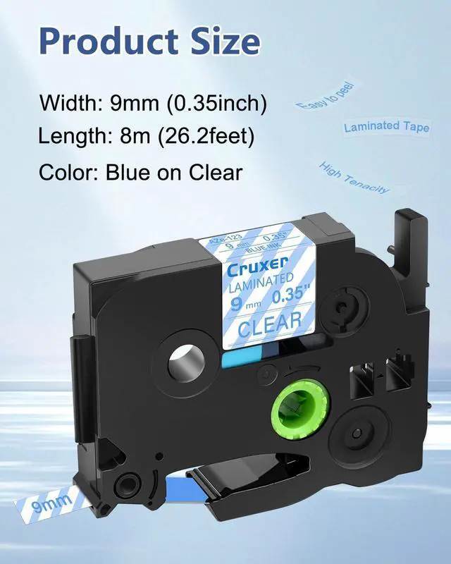 Alt view image 2 of 7 - Cruxer 40 Pack Replacement for P-Touch TZe-123 TZ-123 Label Tape Blue Text on Clear Laminated 9mm 0.35" Compatible with Ptouch PT-D200 PT-D210 PT-D400 PT-D450 PT-D600 PT-H100 PT-1230PC Label Maker