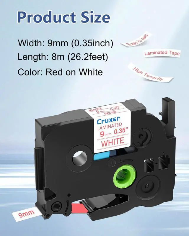 Alt view image 2 of 7 - Cruxer 40 Pack Replacement for P-Touch TZe-222 TZ-222 Label Tape Red Text on White Laminated 9mm 0.35" Compatible with Ptouch PT-D200 PT-D210 PT-D400 PT-D450 PT-D600 PT-H100 PT-1230PC Label Maker