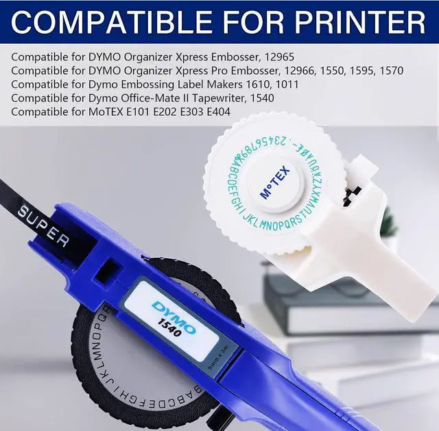 Alt view image 5 of 6 - 40 Pack Compatible for Dymo 520109 9mm 3D Plastic Embossing Label Tape 3/8'' Black on White Emboss Labels for Organizer Xpress 12966 1550 1595 1570 Office Mate MoTEX Label Makers