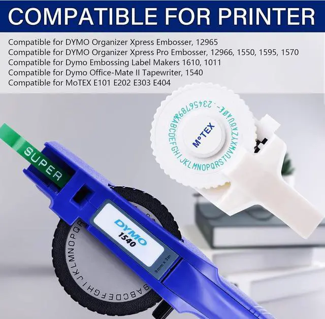Alt view image 5 of 6 - 40 Pack Compatible for Dymo 520103 9mm 3D Plastic Embossing Label Tape 3/8'' Green on White Emboss Labels for Organizer Xpress 12966 1550 1595 1570 Office Mate MoTEX Label Makers