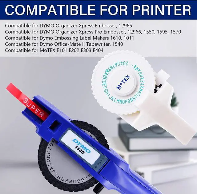Alt view image 5 of 6 - 40 Pack Compatible for Dymo 520102 9mm 3D Plastic Embossing Label Tape 3/8'' Red on White Emboss Labels for Organizer Xpress 12966 1550 1595 1570 Office Mate MoTEX Label Makers