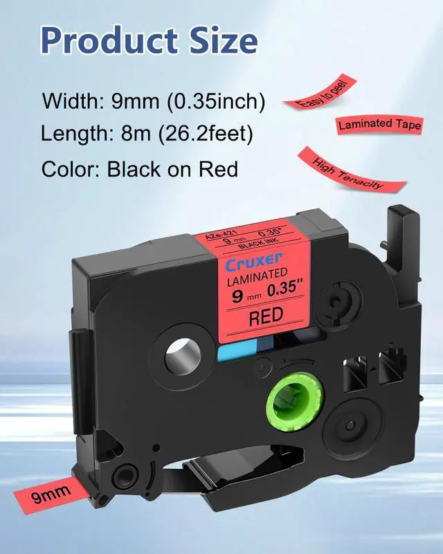 Alt view image 2 of 7 - Cruxer 40 Pack Replacement for P-Touch TZe-421 TZ-421 Label Tape Black Text on Red Laminated 9mm 0.35" Compatible with Ptouch PT-D200 PT-D210 PT-D400 PT-D450 PT-D600 PT-H100 PT-1230PC Label Maker