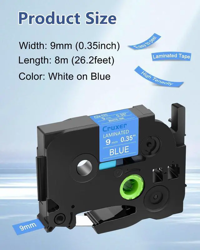 Alt view image 2 of 7 - Cruxer 40 Pack Replacement for P-Touch TZe-525 TZ-525 9mm 0.35" White Text on Blue Laminated Label Tape Compatible with Ptouch PT-D200 PT-D210 PT-D400 PT-D450 PT-D600 PT-H100 1230PC Label Maker
