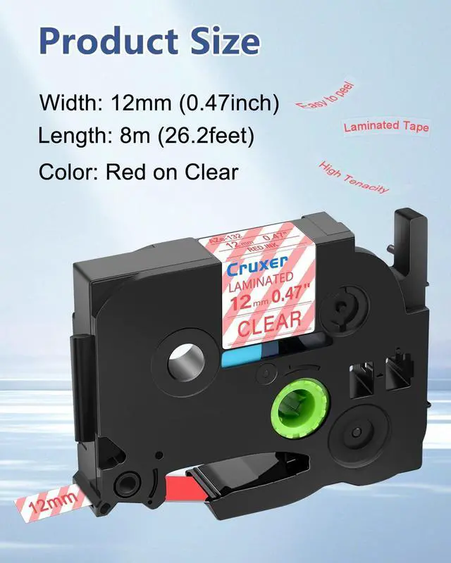 Alt view image 2 of 7 - Cruxer 40 Pack Replacement for P-Touch TZe-132 TZ-132 Label Tape Red Text on Clear Laminated 12mm 0.47" Compatible with Ptouch PT-D200 PT-D210 PT-D400 PT-D450 PT-D600 PT-H100 1230PC Label Maker