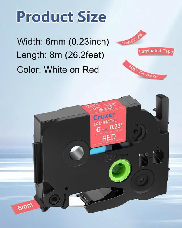 Alt view image 2 of 7 - Cruxer 40 Pack Replacement for P-Touch TZe-415 TZ-415 6mm 0.23" White Text on Red Laminated Label Tape Compatible with Ptouch PT-D200 PT-D210 PT-D400 PT-D450 PT-D600 PT-H100 1230PC Label Maker
