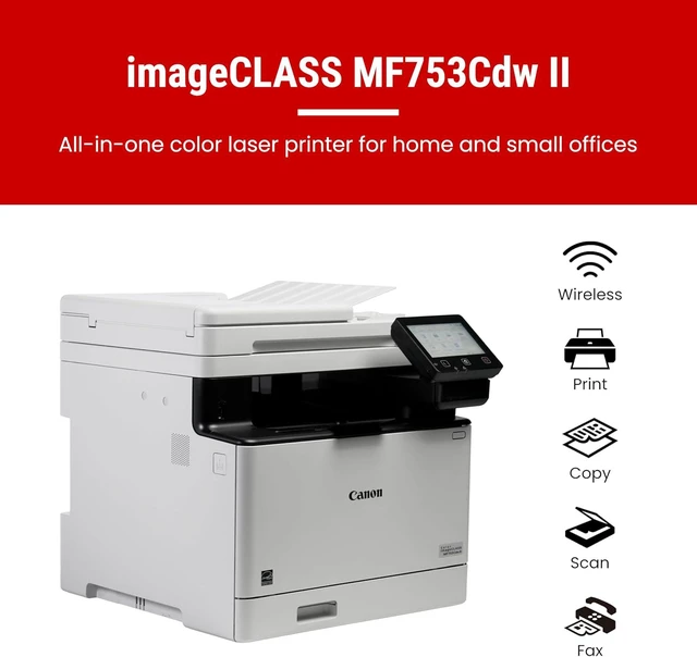 Alt view image 2 of 7 - Canon Color imageCLASS MF753Cdw II - Wireless Duplex Laser Printer, All-in-One with Scanner, Copier, Fax, Auto Document Feeder, 3 Year Limited Warranty, 35 PPM