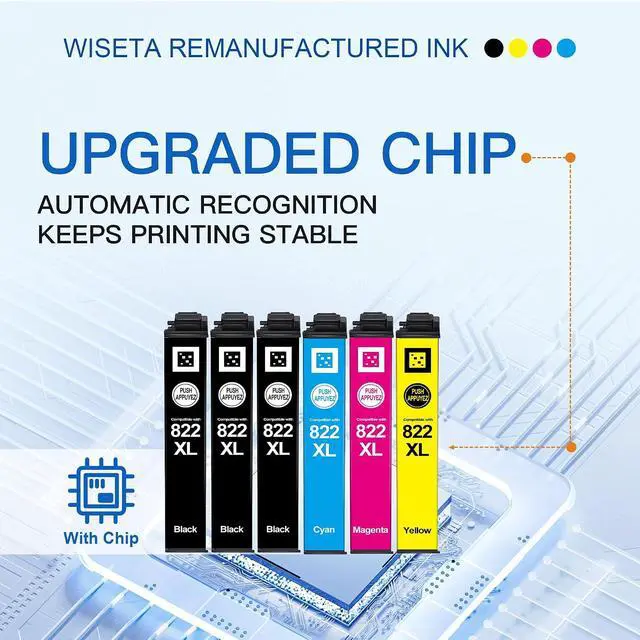 Alt view image 5 of 7 - Remanufactured for 822 XL High Capacity Replacement for 822XL Ink Cartridges Combo Pack for Workforce Pro WF-3820 WF-3823 WF-4820 WF-4830 WF-4833 WF-4834 Printer (6 Pack, BCMY)