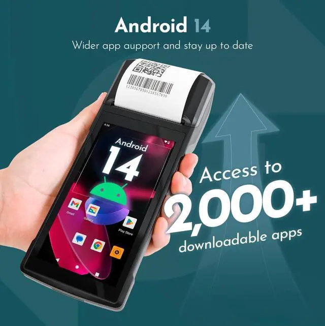 Alt view image 2 of 7 - POS Android 14 Receipt Printer Android 14 and 58mm High Speed Thermal Printer 5.5 Touch Screen. Handheld Point of Sale with NFC and 4G Network. 3GB Ram+32GB ROM