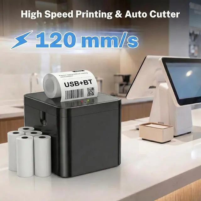 Alt view image 3 of 7 - 58mm Portable Thermal Printer with 5 Rolls, POS Receipt and Label Printer, Compatible with Android/Windows, On-the-Go Mobile Printing for Business, Delivery, and Logistics