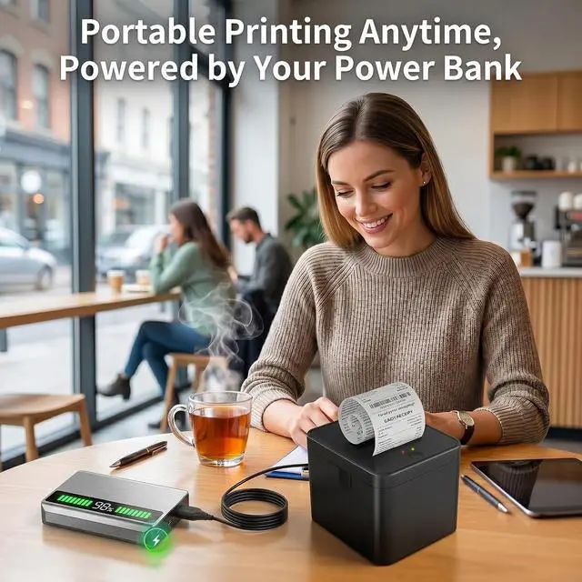 Alt view image 5 of 7 - 58mm Portable Thermal Printer with 5 Rolls, POS Receipt and Label Printer, Compatible with Android/Windows, On-the-Go Mobile Printing for Business, Delivery, and Logistics