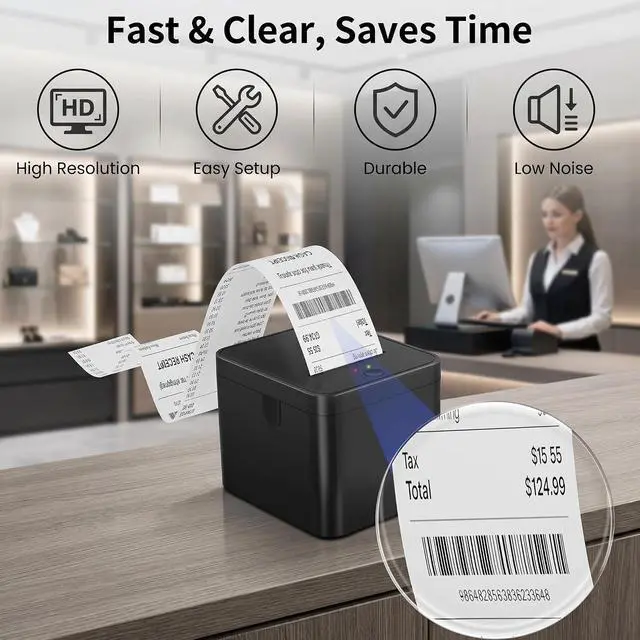 Alt view image 7 of 7 - 58mm Portable Thermal Printer with 5 Rolls, POS Receipt and Label Printer, Compatible with Android/Windows, On-the-Go Mobile Printing for Business, Delivery, and Logistics