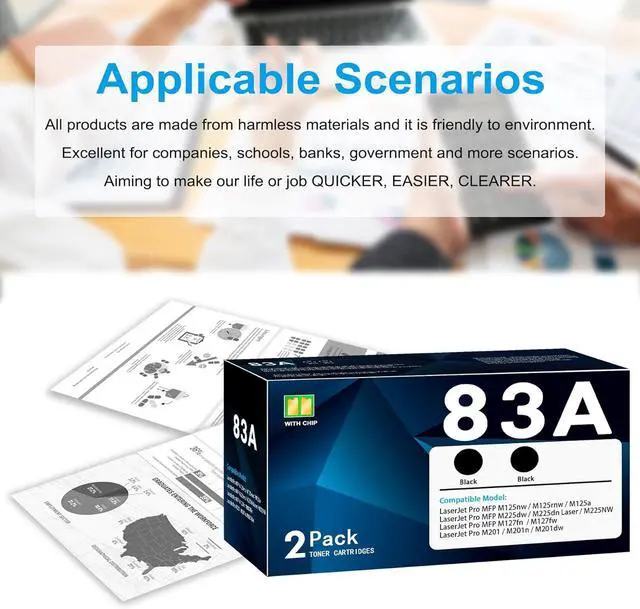 Alt view image 6 of 6 - 83A Toner Cartridge Black 2-Pack , Compatible with 83A 83X M201dw Toner Laser Jet Pro M201n M201dw MFP M125a M125nw M125rnw M127fn M127fw M225dn M225dw M225nw Printer | CF283A