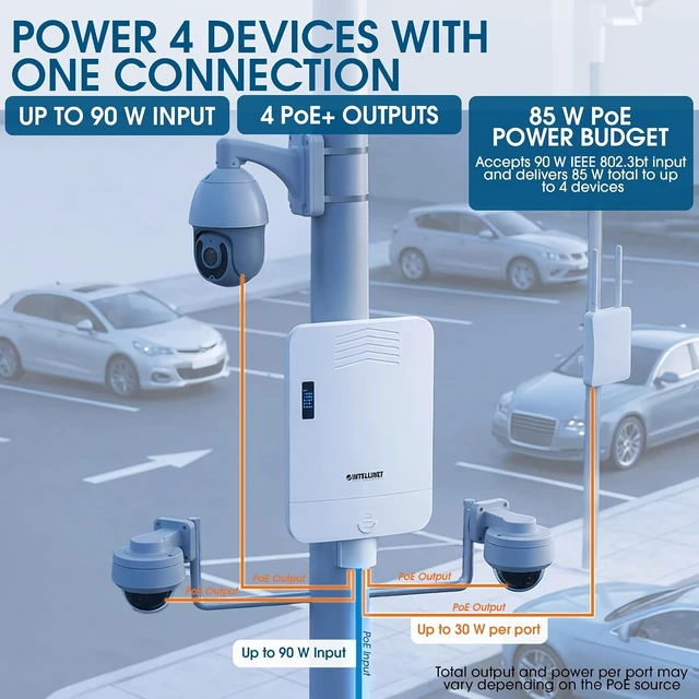 Alt view image 4 of 7 - Intellinet Outdoor 5-Port Gigabit PoE Switch, IP65, 85W Budget