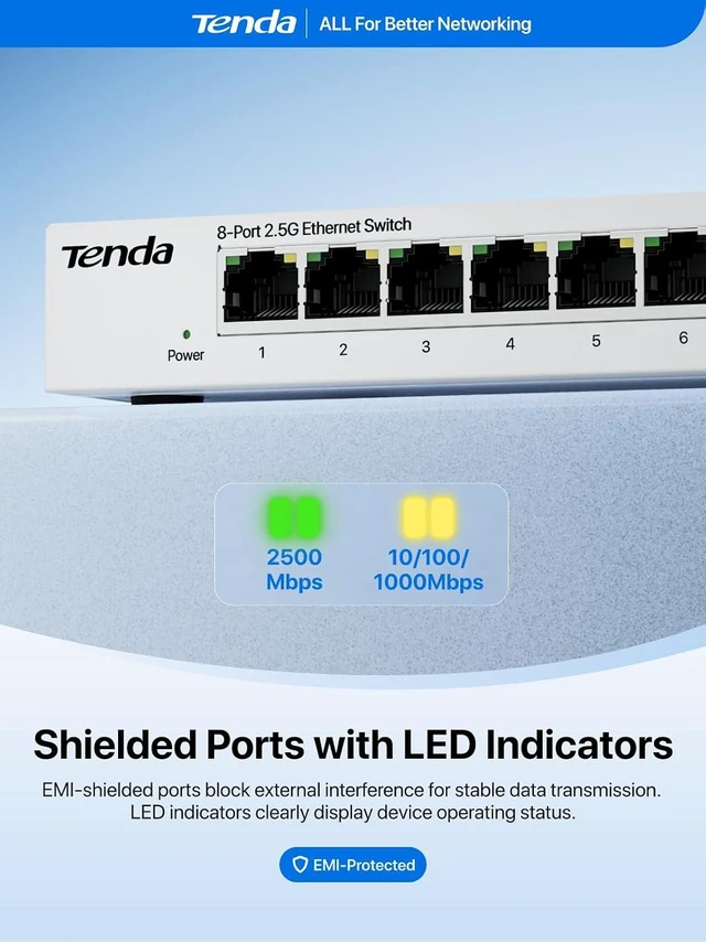 Alt view image 6 of 7 - Tenda Ethernet Switch 2.5Gb, 8-Port 2.5Gb Switch, Metal Case Plug & Play