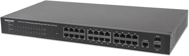 Main image of Intellinet 24-Port Gigabit PoE+ Web-Managed Switch, 2 SFP, 240W PoE Budget