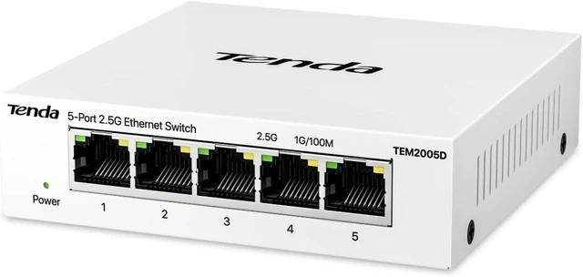 Main image of Tenda 5 Port 2.5G Network Switch, Unmanaged Desktop 2.5Gb Ethernet Splitter