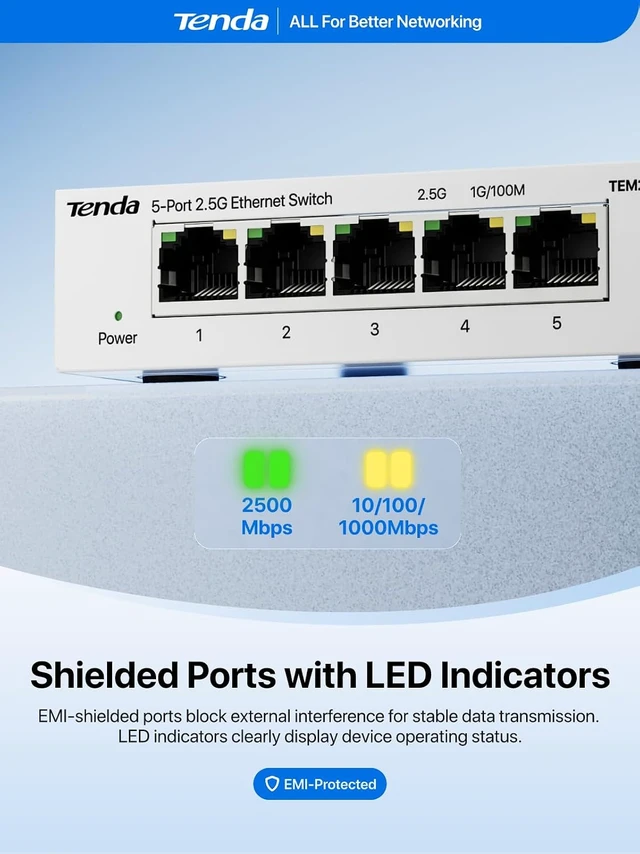 Alt view image 6 of 7 - Tenda 5 Port 2.5G Network Switch, Unmanaged Desktop 2.5Gb Ethernet Splitter