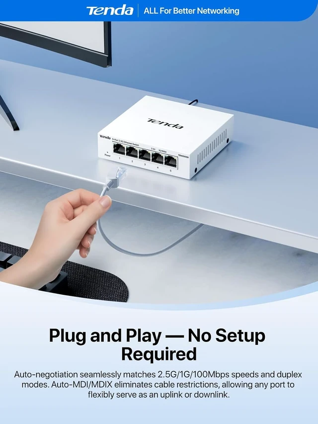 Alt view image 4 of 7 - Tenda 5 Port 2.5G Network Switch, Unmanaged Desktop 2.5Gb Ethernet Splitter