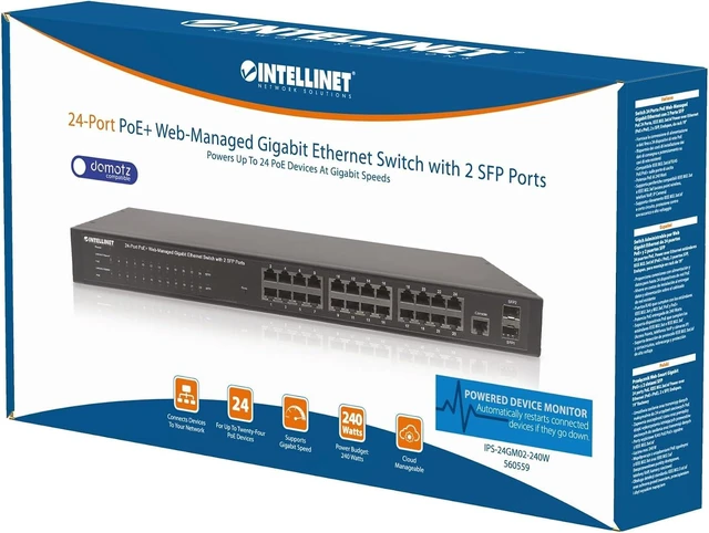 Alt view image 2 of 7 - Intellinet 24-Port Gigabit PoE+ Web-Managed Switch, 2 SFP, 240W PoE Budget