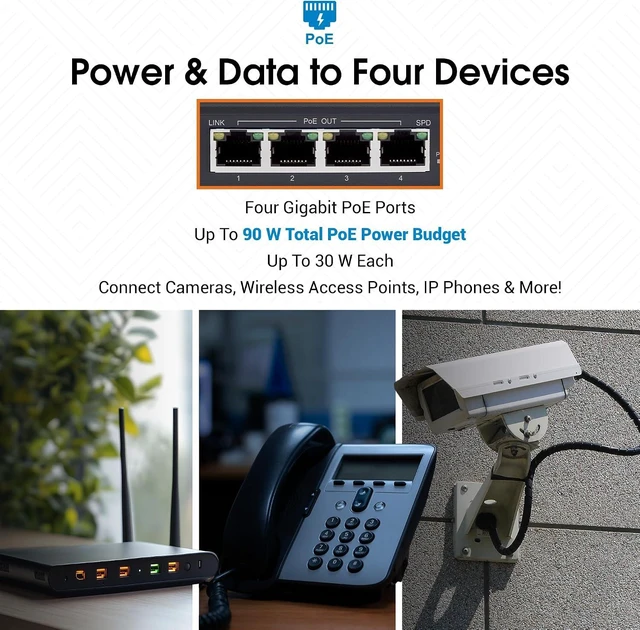 Alt view image 3 of 7 - Intellinet 4-Port Gigabit PoE++ Extender, 90W, 328 Ft Range, Metal
