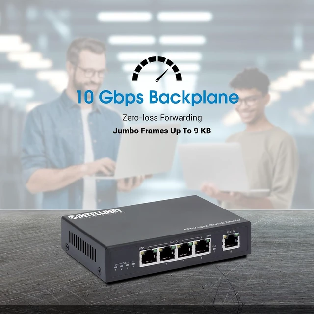 Alt view image 5 of 7 - Intellinet 4-Port Gigabit PoE++ Extender, 90W, 328 Ft Range, Metal
