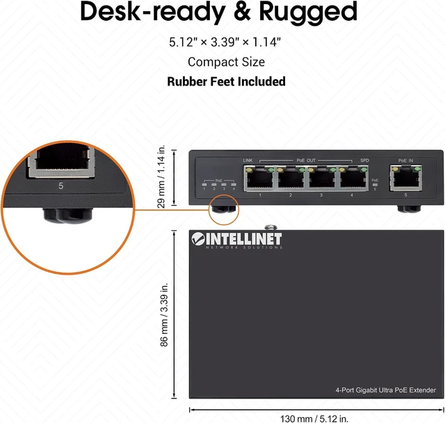 Alt view image 7 of 7 - Intellinet 4-Port Gigabit PoE++ Extender, 90W, 328 Ft Range, Metal