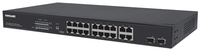 Alt view image 3 of 6 - Intellinet 16 Port PoE+ Ethernet Switch with 4 RJ45 Gigabit and 2 SFP Uplink Ports - 300W Power Budget, Output up to 32W Per Port, Unmanaged, Wall Mountable/Desktop, VLAN Mode-3 Yr Mfg Warranty561419
