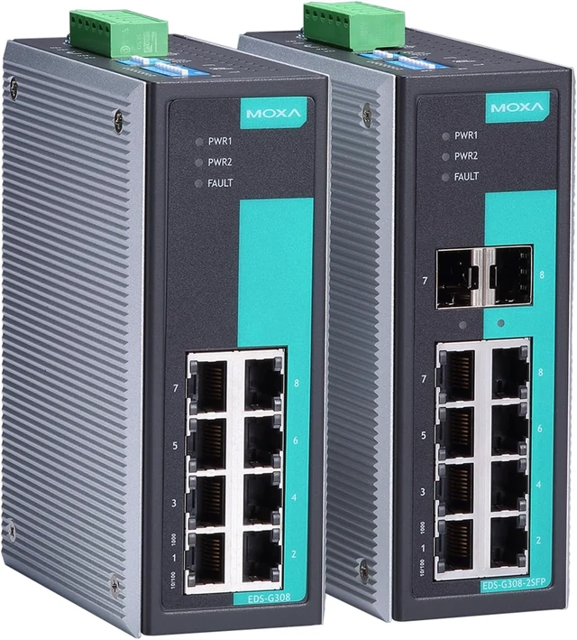 Main image of MOXA EDS-G308-2SFP-T Unmanaged Full Gigabit Ethernet Switch with 6 10/100/1000BaseT(X) Ports, 2 Combo 10/100/1000BaseT(X) -40 to 75°C Operating Temperature