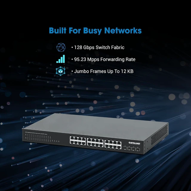 Alt view image 6 of 7 - Intellinet 24-Port PoE+ Gigabit Ethernet Switch, 370W, 4 x 10G SFP+ Uplinks