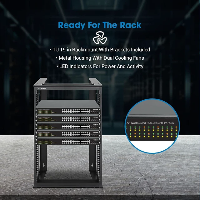 Alt view image 7 of 7 - Intellinet 24-Port PoE+ Gigabit Ethernet Switch, 370W, 4 x 10G SFP+ Uplinks