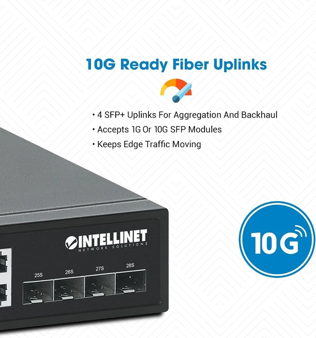 Alt view image 5 of 7 - Intellinet 24-Port PoE+ Gigabit Ethernet Switch, 370W, 4 x 10G SFP+ Uplinks
