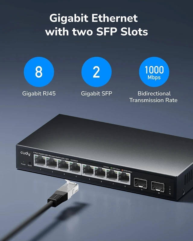 Alt view image 3 of 7 - Cudy 10 Port Gigabit Smart Switch, 2 SFP Uplink, 21Gbps, GS108ES2