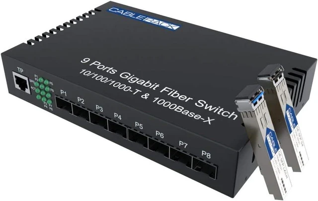 Main image of CableRack 8 Port SFP Unmanaged Ethernet Optical Switch with One Multimode and One Singlemode SFP