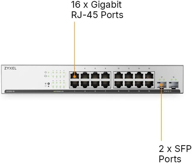 Alt view image 2 of 6 - Zyxel 16 Port Network Ethernet Switch | Smart Managed | GS1915-18v2