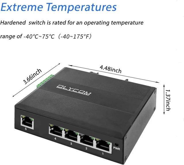 Alt view image 5 of 7 - 5-Port Industrial Unmanaged Gigabit Ethernet DIN-Rail Switch 5 x Gigabit Ethernet Ports IP40 Operating Temperature -40° 75°C (-40° 167°F)