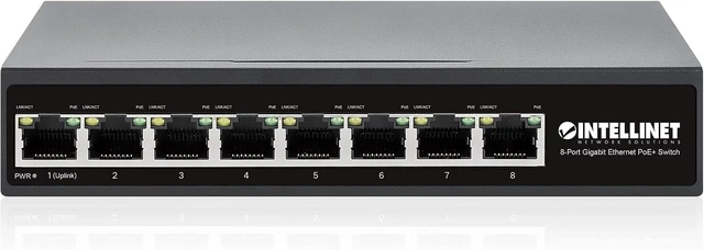 Main image of Intellinet 8-Port Gigabit PoE+ Switch, 60W Budget, VLAN, Extend Mode