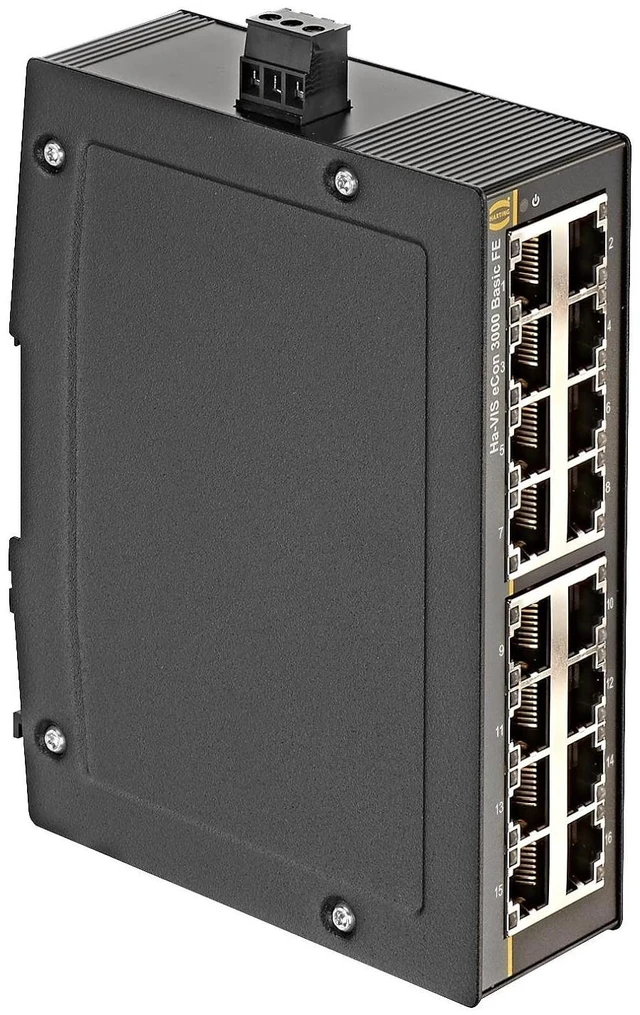 Main image of 24030160010 - Switch, Ha-VIS eCon 3000, 16 Ports, Commercial, Unmanaged Fast Ethernet, DIN Rail, RJ45 x 16