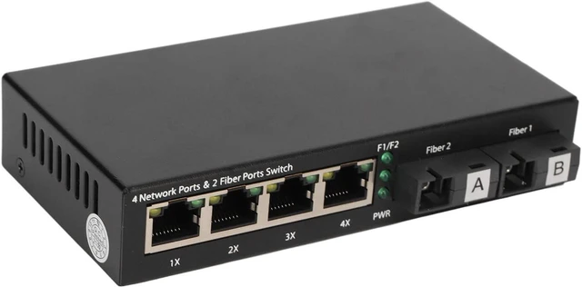 Main image of Keenso 10 100 1000Mbps Ethernet Switch Optical Network Fiber Converter for Long Distance Connection, LED Indicator Included (US Plug)