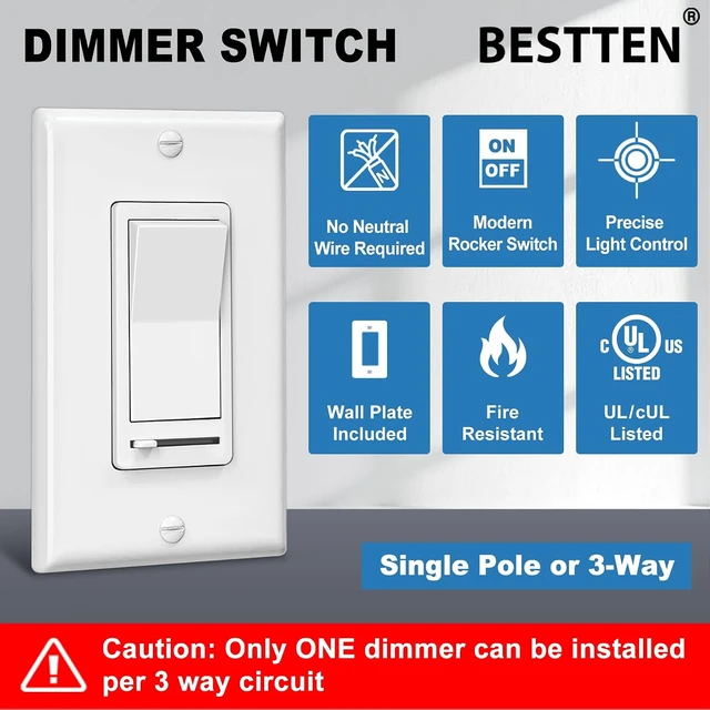 Alt view image 2 of 7 - BESTTEN 20 Bulk Dimmer Light Switch, Single Pole or 3 Way LED Dimmer Switch