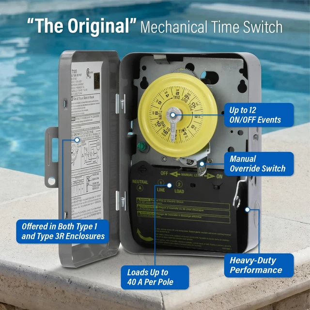 Alt view image 2 of 5 - Intermatic T101 24-Hour Mechanical Timer Switch, 120V SPST 40A, Indoor