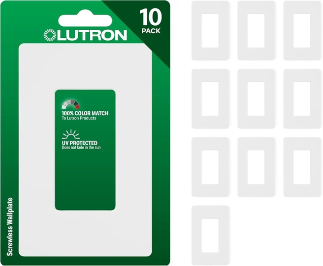 Main image of Lutron Claro Light Switch Cover Plate, 1 Gang Wallplate, for Decorator Light Switches, Rocker Light Switch Cover, Outlet Cover, Screwless Switch Plate Cover, Gloss, CW-1-WH-10, White, 10 Pack