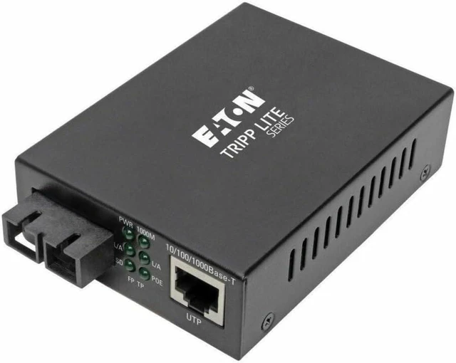 Main image of TRIPP LITE Network Copper RJ45 Ethernet to Fiber SC Duplex Singlemode Cable Extender Converter, 1310nm Wavelength, PoE+, Gigabit Network, Extend 12.4 Miles / 20 Km, 2-Year Warranty (N785-P01-SC-SM1)