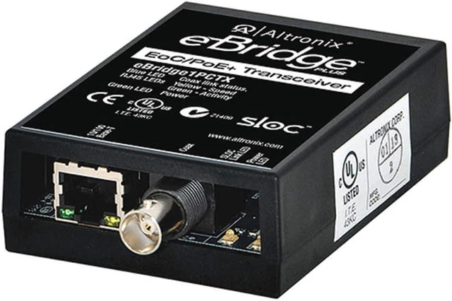 Main image of ALTRONIX EBRIDGE1PCTX PoE Transceiver,2-1/2" D x 2-1/2" W,Blk