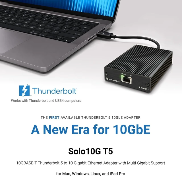 Alt view image 2 of 7 - Sonnet Solo10G T5 Thunderbolt 5/4 & USB4 10GbE RJ45 Ethernet Adapter
