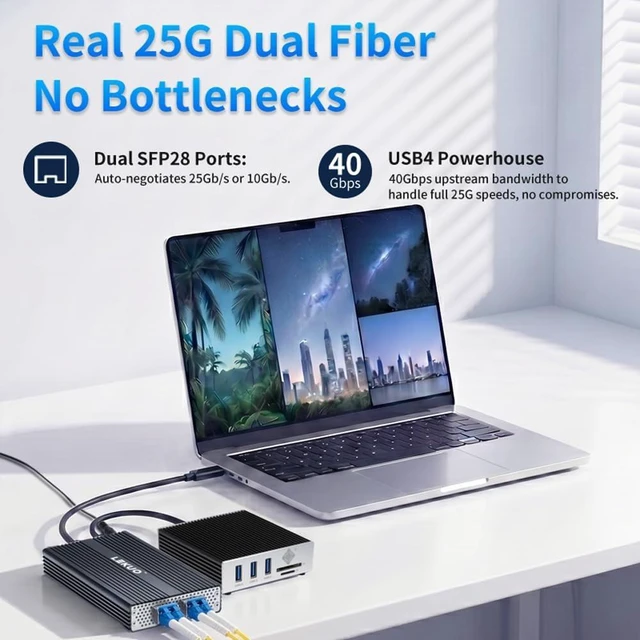 Alt view image 6 of 7 - IO CREST USB4 Type-C to Dual 25GbE SFP28 Network Adapter, Dual 25G Fiber Ethernet Adapter, Compatible with Thunderbolt 3/4/5, Mellanox Chipset, 16KB Jumbo Frames, Windows, Mac & Linux