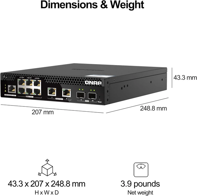 Alt view image 7 of 7 - QNAP QSW-M2106PR-2S2T-US 10-Port Half-Width Rackmount L2 Managed Switch