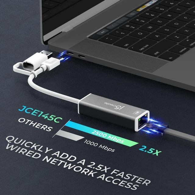 Alt view image 2 of 7 - j5create USB-C to 2.5 Gigabit Ethernet Adapter (JCE145C)