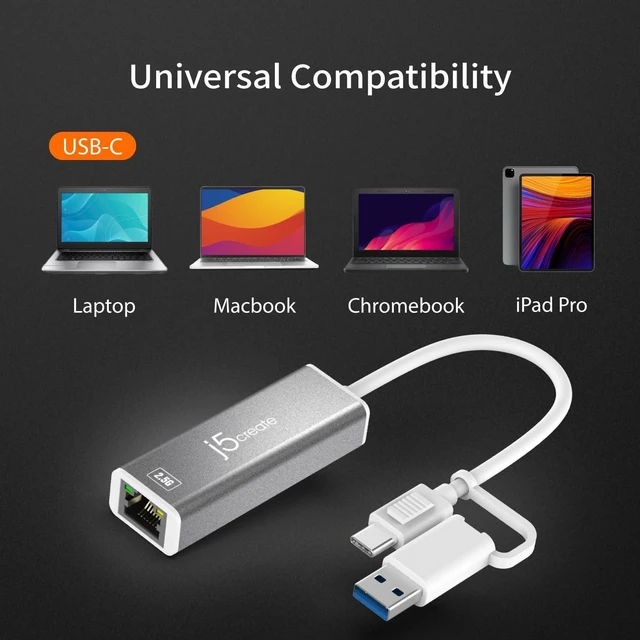 Alt view image 5 of 7 - j5create USB-C to 2.5 Gigabit Ethernet Adapter (JCE145C)