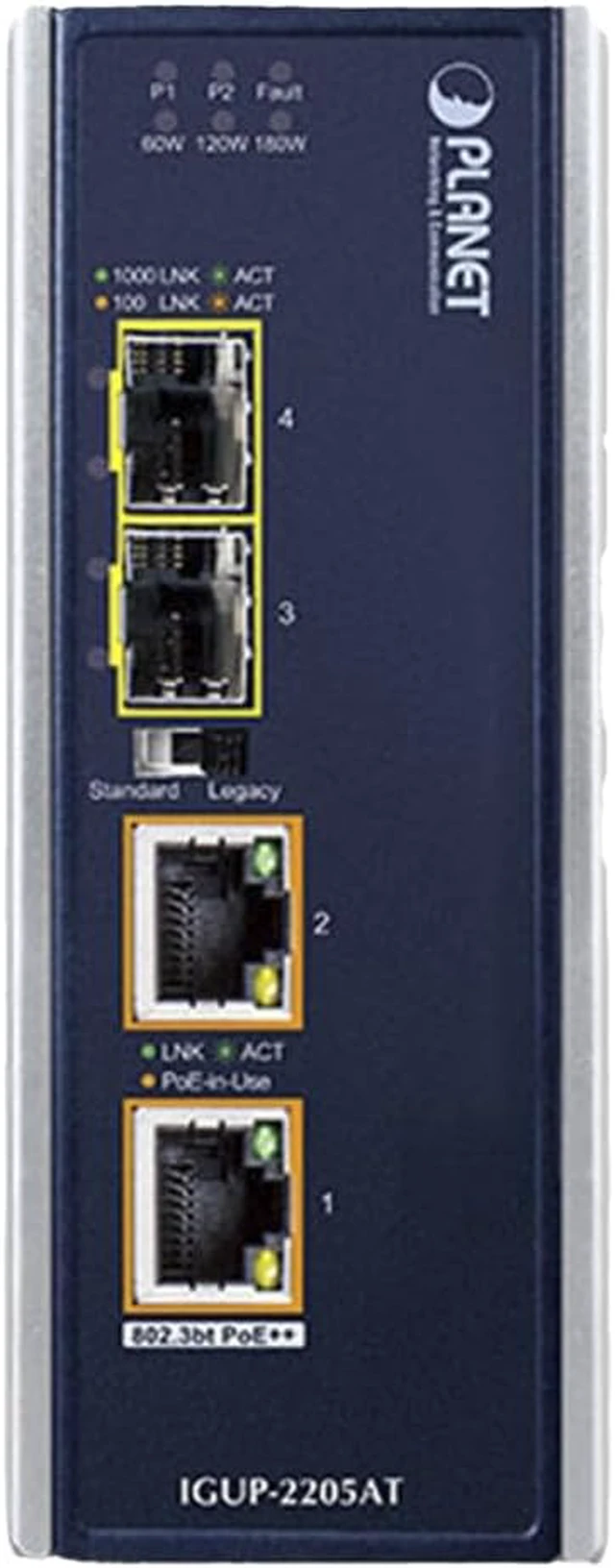 Alt view image 2 of 3 - IGUP-2205AT Industrial 2-Port 100/1000X SFP to 2-Port 10/100/1000T 802.3bt PoE++ Media Converter